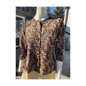 Vintage | 90s Animal Print Light Cardigan Button-Up 3/4 Sleeve